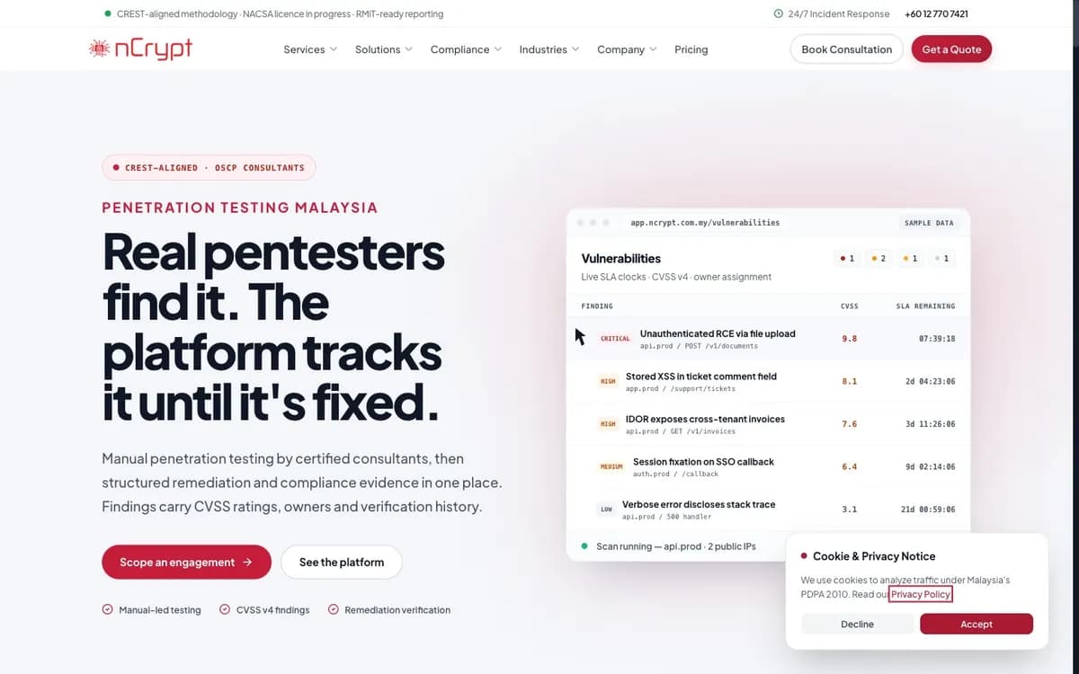 nCrypt — Cybersecurity & Compliance Portal